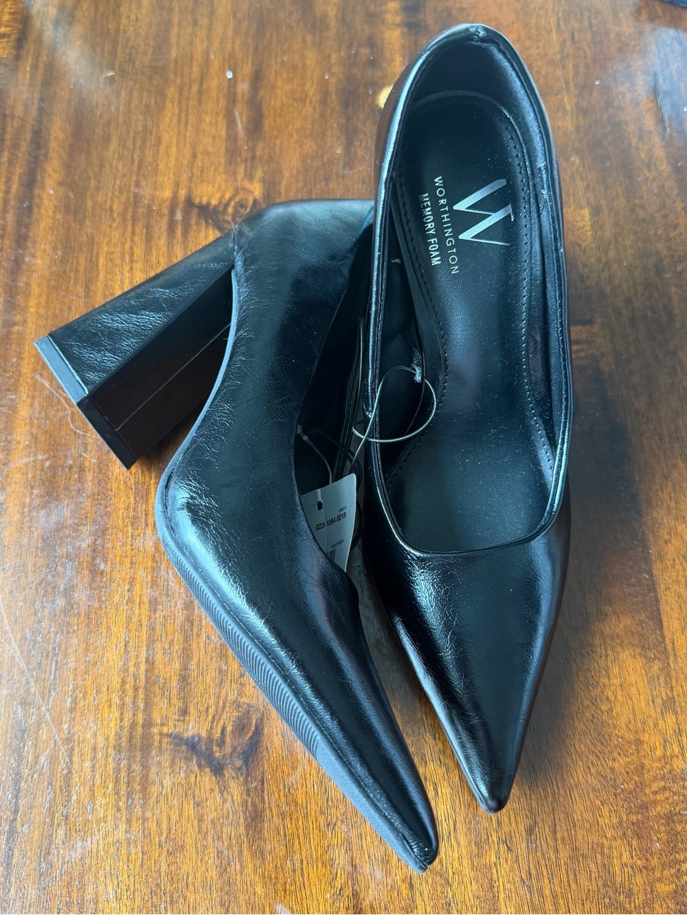 Worthington Black Pointed Toe Block Heel Pumps 5 M